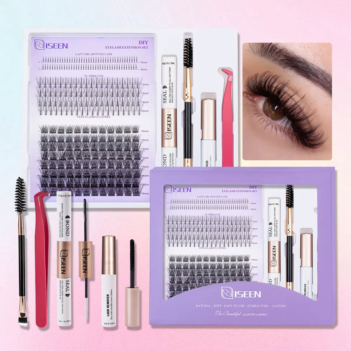 B&Q Lash Waterproof Kit for Natural Look, Long Lasting and Individual Lashes with Tweezers and Bond&Seal Extensions for Beginners - Makeup Volumized False Eyelashes