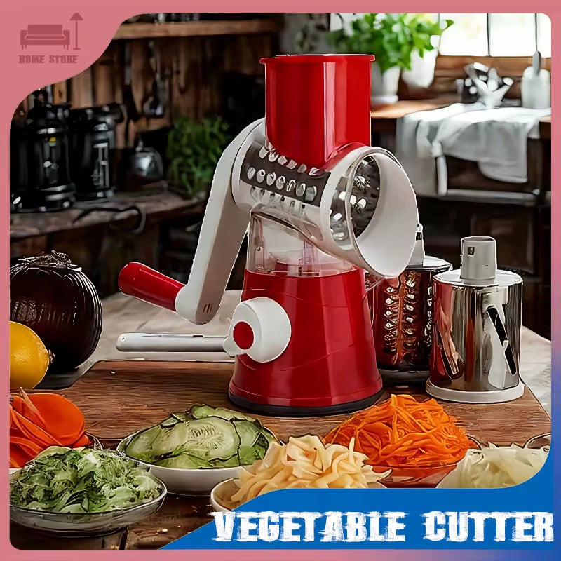 Rotary Grater with Handle, with 5 Well-Designed Blades and Strong Suction Cup Base, Mandoline Slicer and Vegetable Grater Rotary Utensils fast cutting machine kitchen must powerful Chopper Gyro Cheese Cutter Stainless Steel Multi-Functional blade storage
