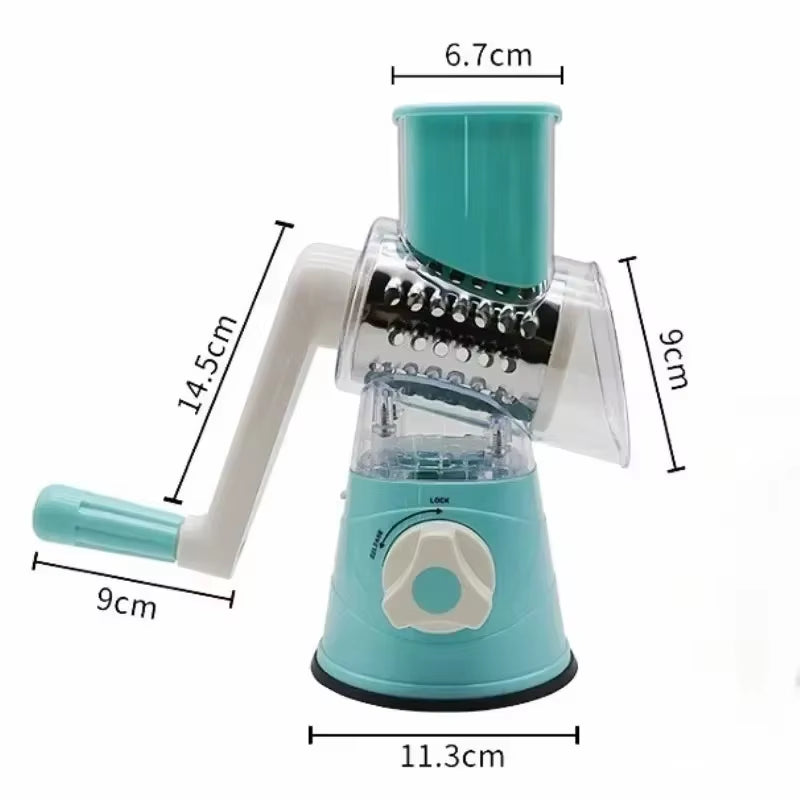 Rotary Grater with Handle, with 5 Well-Designed Blades and Strong Suction Cup Base, Mandoline Slicer and Vegetable Grater Rotary Utensils fast cutting machine kitchen must powerful Chopper Gyro Cheese Cutter Stainless Steel Multi-Functional blade storage