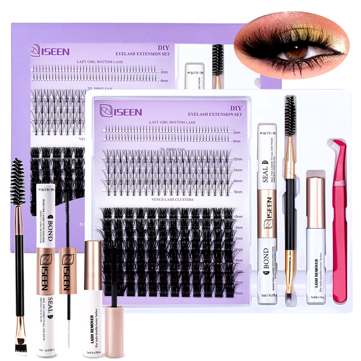 B&Q Lash Waterproof Kit for Natural Look, Long Lasting and Individual Lashes with Tweezers and Bond&Seal Extensions for Beginners - Makeup Volumized False Eyelashes