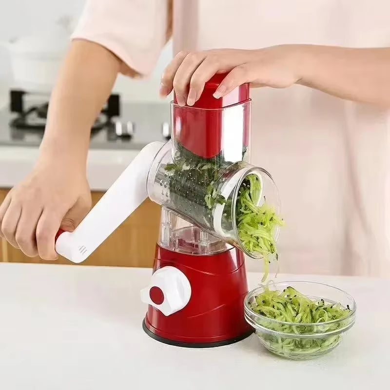 Rotary Grater with Handle, with 5 Well-Designed Blades and Strong Suction Cup Base, Mandoline Slicer and Vegetable Grater Rotary Utensils fast cutting machine kitchen must powerful Chopper Gyro Cheese Cutter Stainless Steel Multi-Functional blade storage