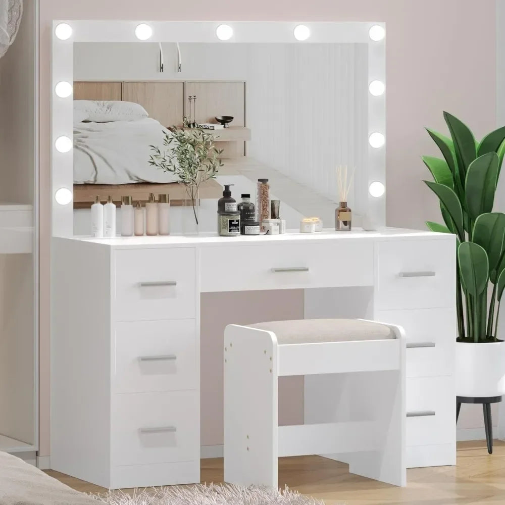 Vanity Desk with Stool Set - 3 Color Lighting Modes
