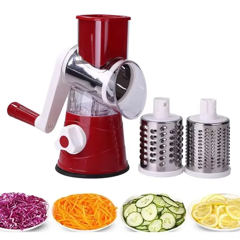 Rotary Grater with Handle, with 5 Well-Designed Blades and Strong Suction Cup Base, Mandoline Slicer and Vegetable Grater Rotary Utensils fast cutting machine kitchen must powerful Chopper Gyro Cheese Cutter Stainless Steel Multi-Functional blade storage
