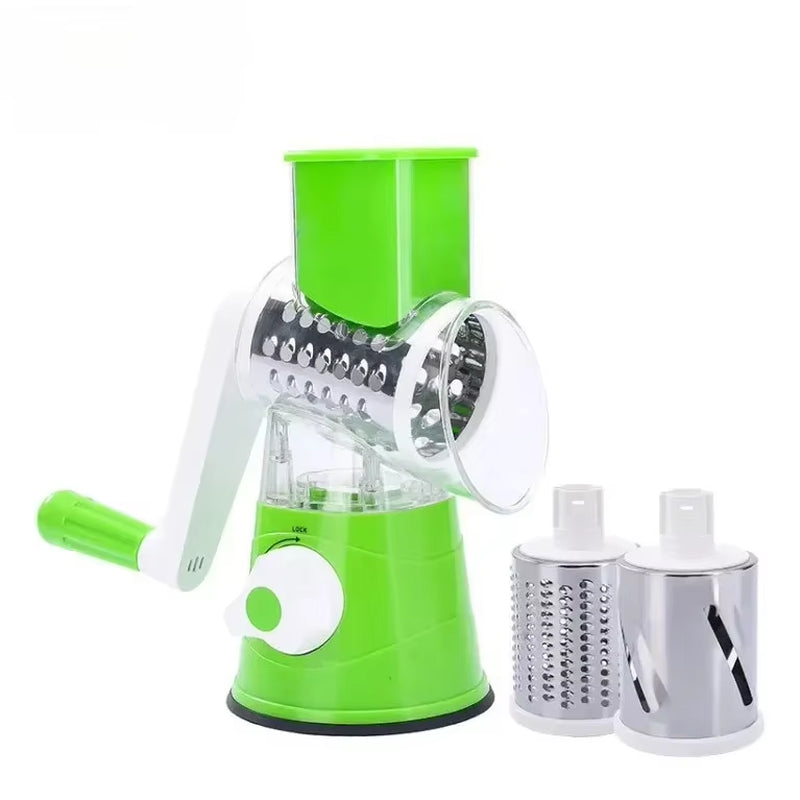 Rotary Grater with Handle, with 5 Well-Designed Blades and Strong Suction Cup Base, Mandoline Slicer and Vegetable Grater Rotary Utensils fast cutting machine kitchen must powerful Chopper Gyro Cheese Cutter Stainless Steel Multi-Functional blade storage