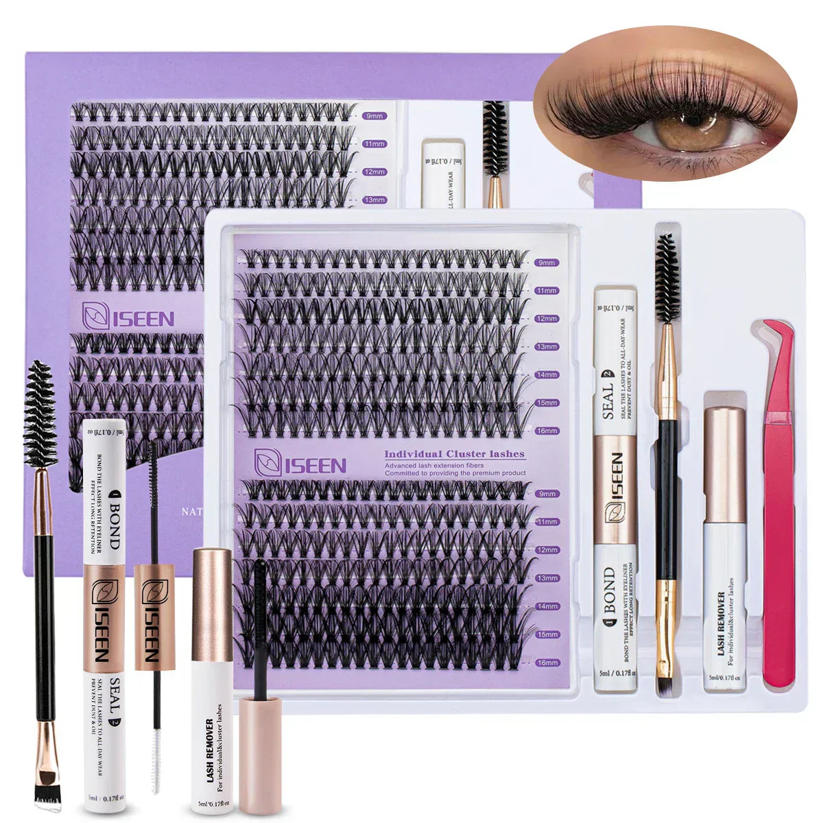 B&Q LASH Waterproof Lash Kit with Tweezers and Bond&Seal Extensions for Natural Look and Long Lasting Individual Lashes - Makeup Volumized False Eyelashes