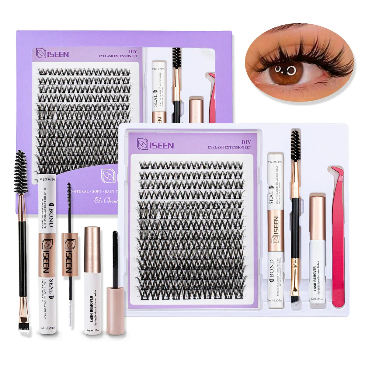 B&Q LASH Waterproof Lash Kit with Tweezers and Bond&Seal Extensions for Natural Look and Long Lasting Individual Lashes - Makeup Volumized False Eyelashes