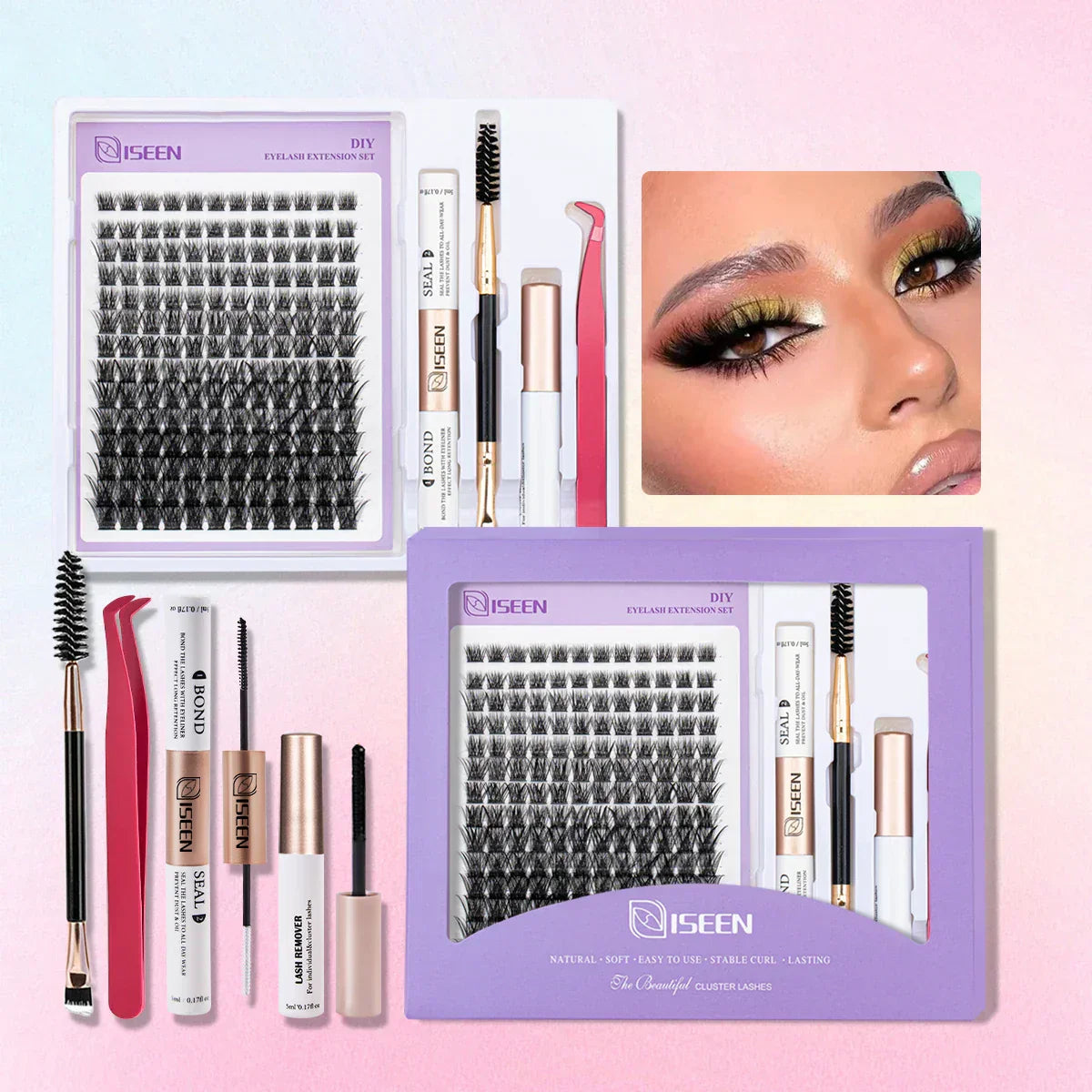 B&Q LASH Waterproof Lash Kit with Tweezers and Bond&Seal Extensions for Natural Look and Long Lasting Individual Lashes - Makeup Volumized False Eyelashes