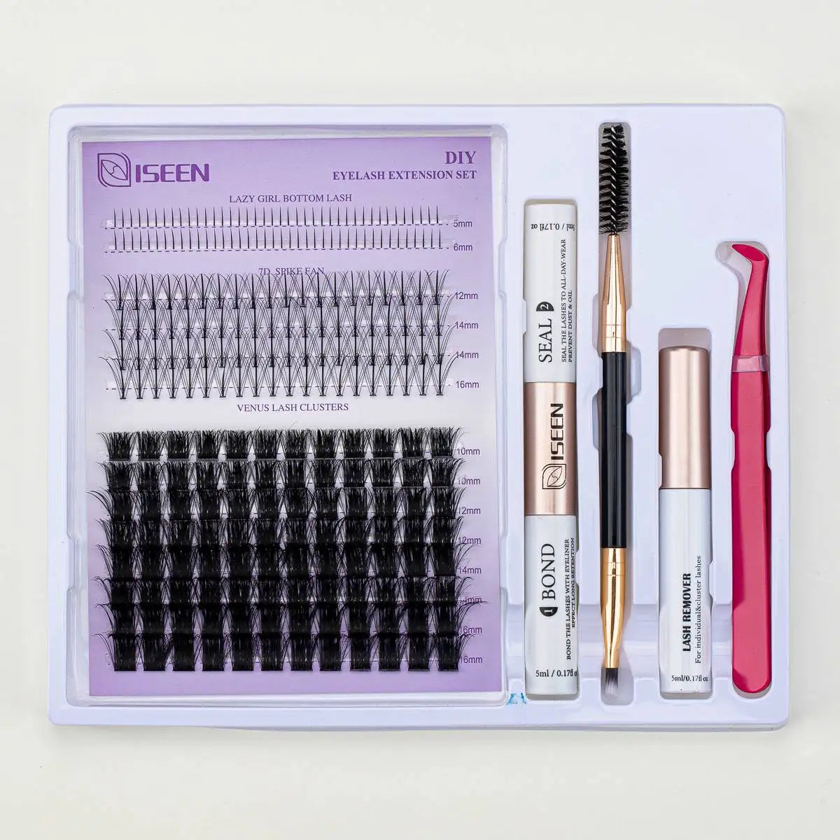 B&Q LASH Waterproof Lash Kit with Tweezers and Bond&Seal Extensions for Natural Look and Long Lasting Individual Lashes - Makeup Volumized False Eyelashes