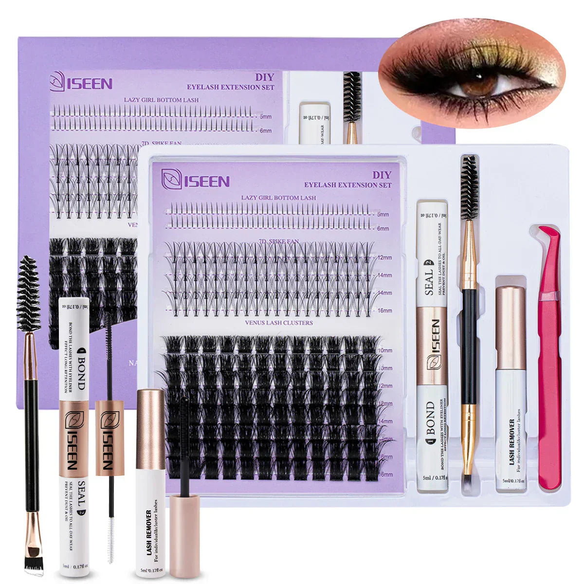 B&Q LASH Waterproof Lash Kit with Tweezers and Bond&Seal Extensions for Natural Look and Long Lasting Individual Lashes - Makeup Volumized False Eyelashes