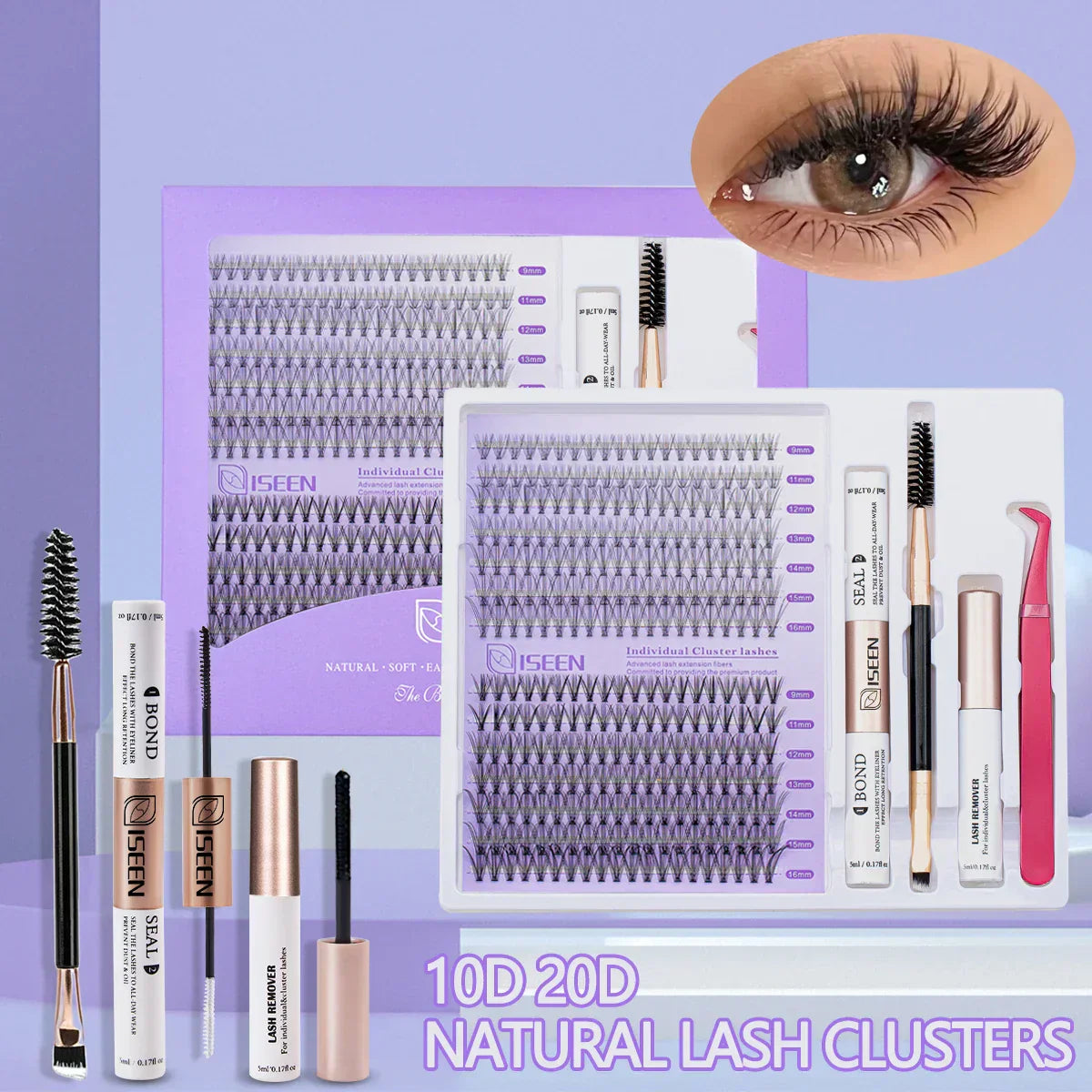 B&Q LASH Waterproof Lash Kit with Tweezers and Bond&Seal Extensions for Natural Look and Long Lasting Individual Lashes - Makeup Volumized False Eyelashes