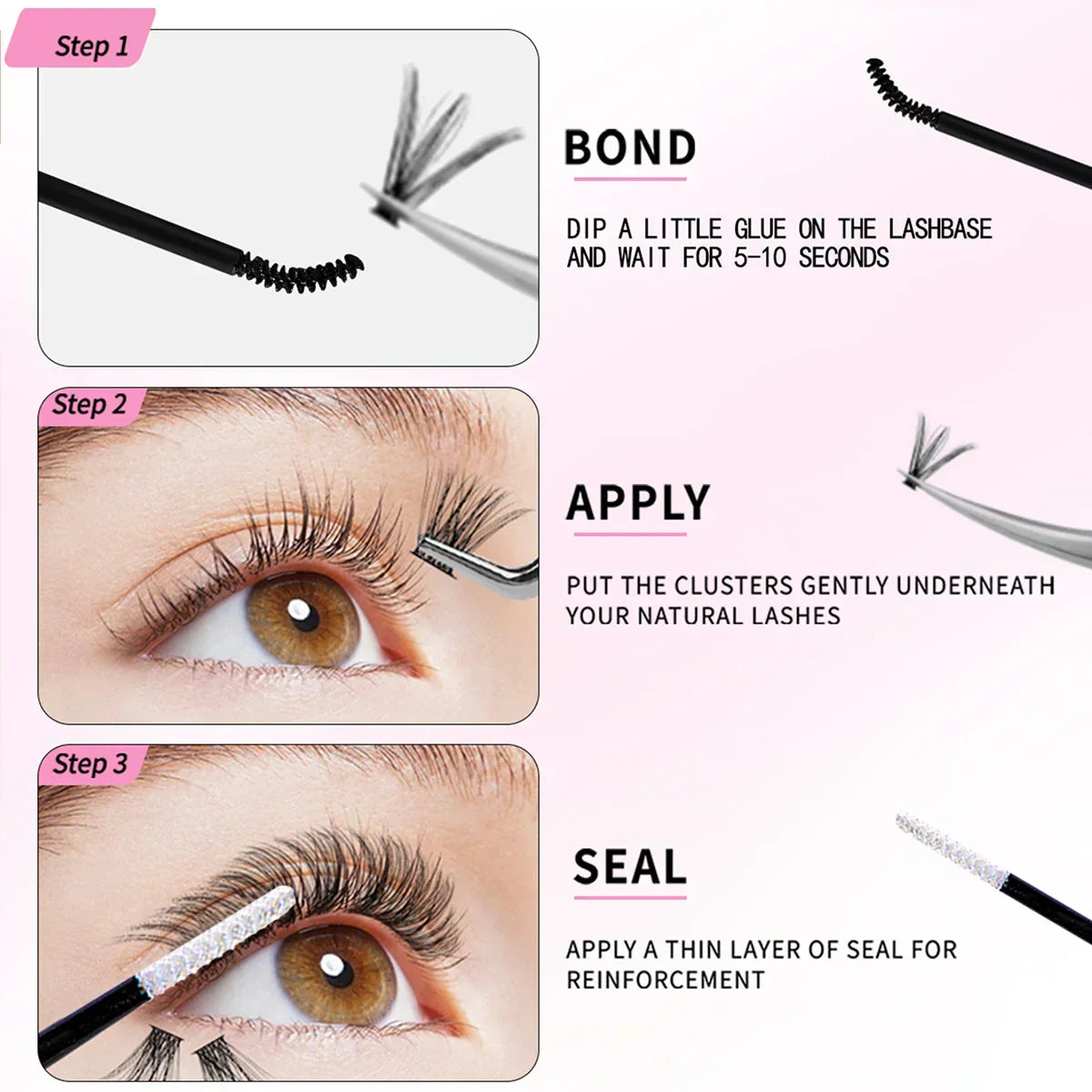 B&Q LASH Waterproof Lash Kit with Tweezers and Bond&Seal Extensions for Natural Look and Long Lasting Individual Lashes - Makeup Volumized False Eyelashes