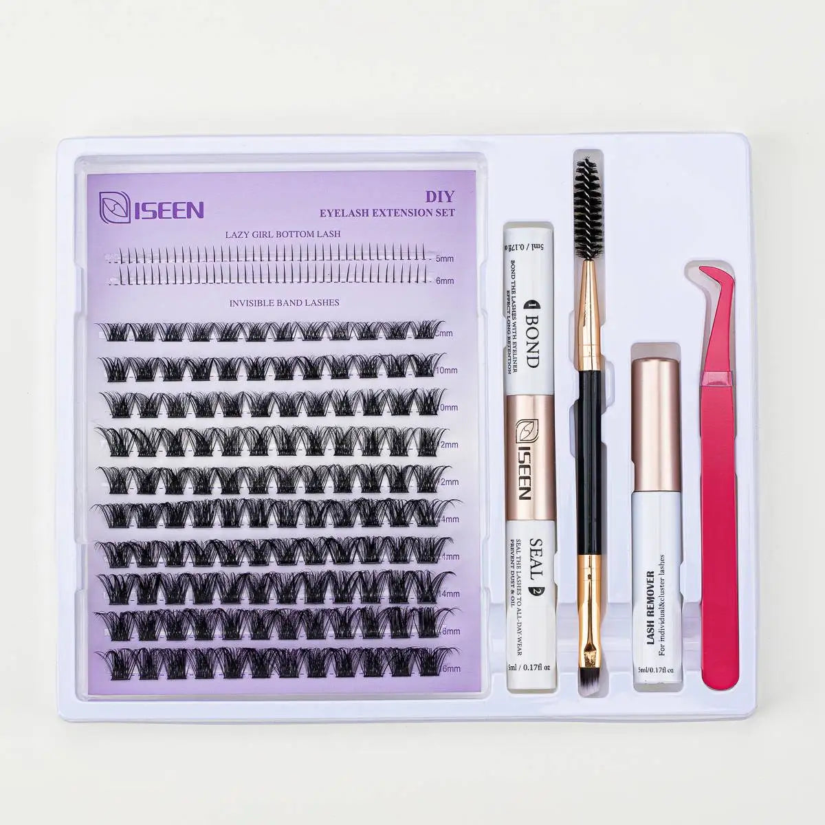 B&Q LASH Waterproof Lash Kit with Tweezers and Bond&Seal Extensions for Natural Look and Long Lasting Individual Lashes - Makeup Volumized False Eyelashes