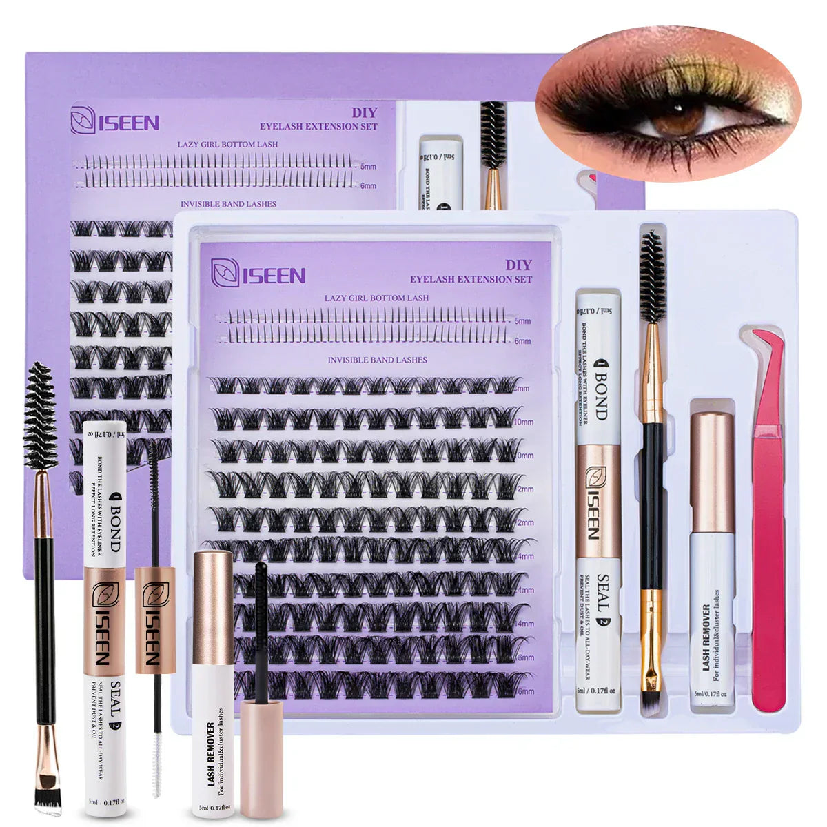 B&Q LASH Waterproof Lash Kit with Tweezers and Bond&Seal Extensions for Natural Look and Long Lasting Individual Lashes - Makeup Volumized False Eyelashes