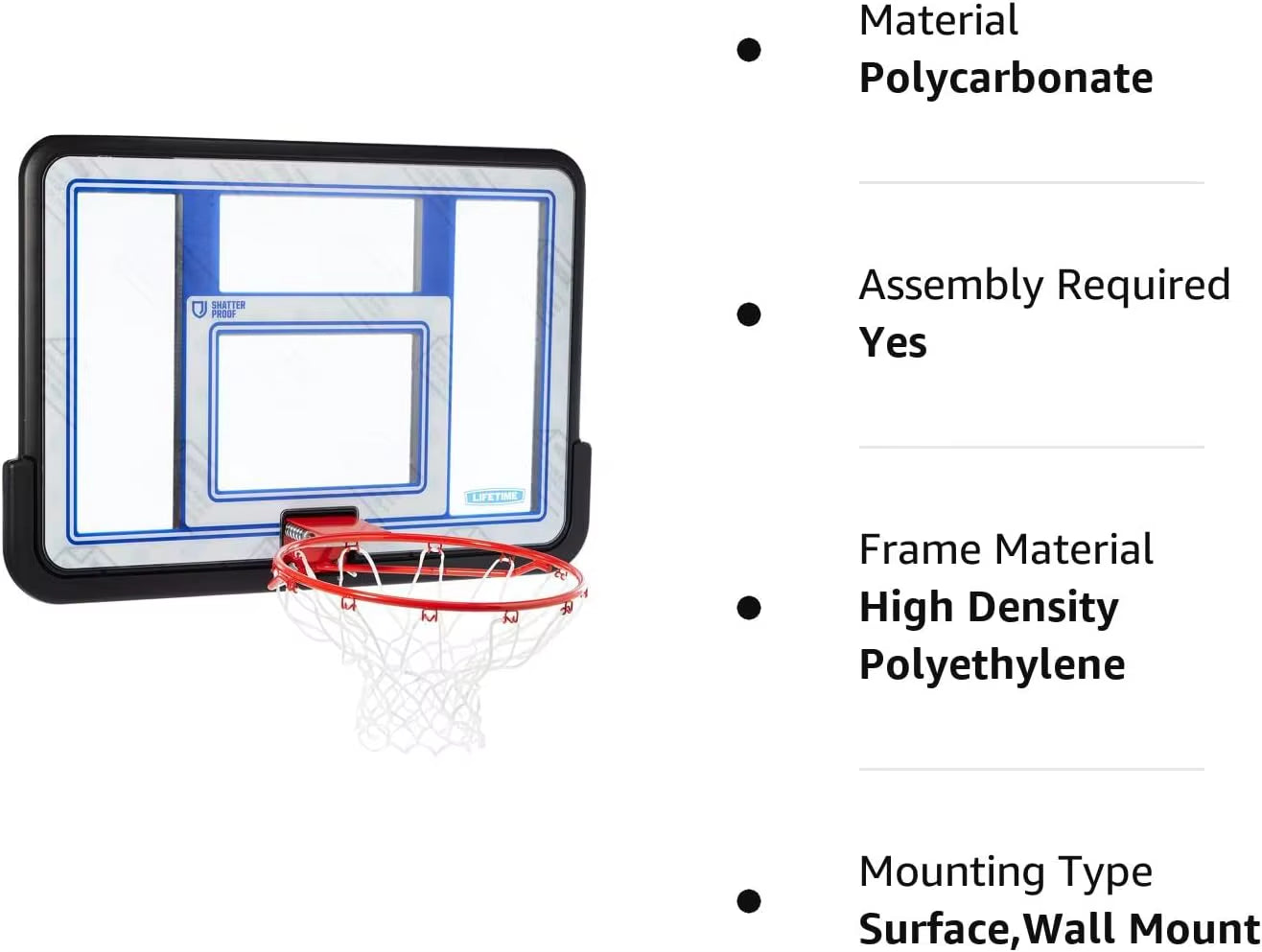 44 Inch Shatterproof Backboard and Rim Combo Kit