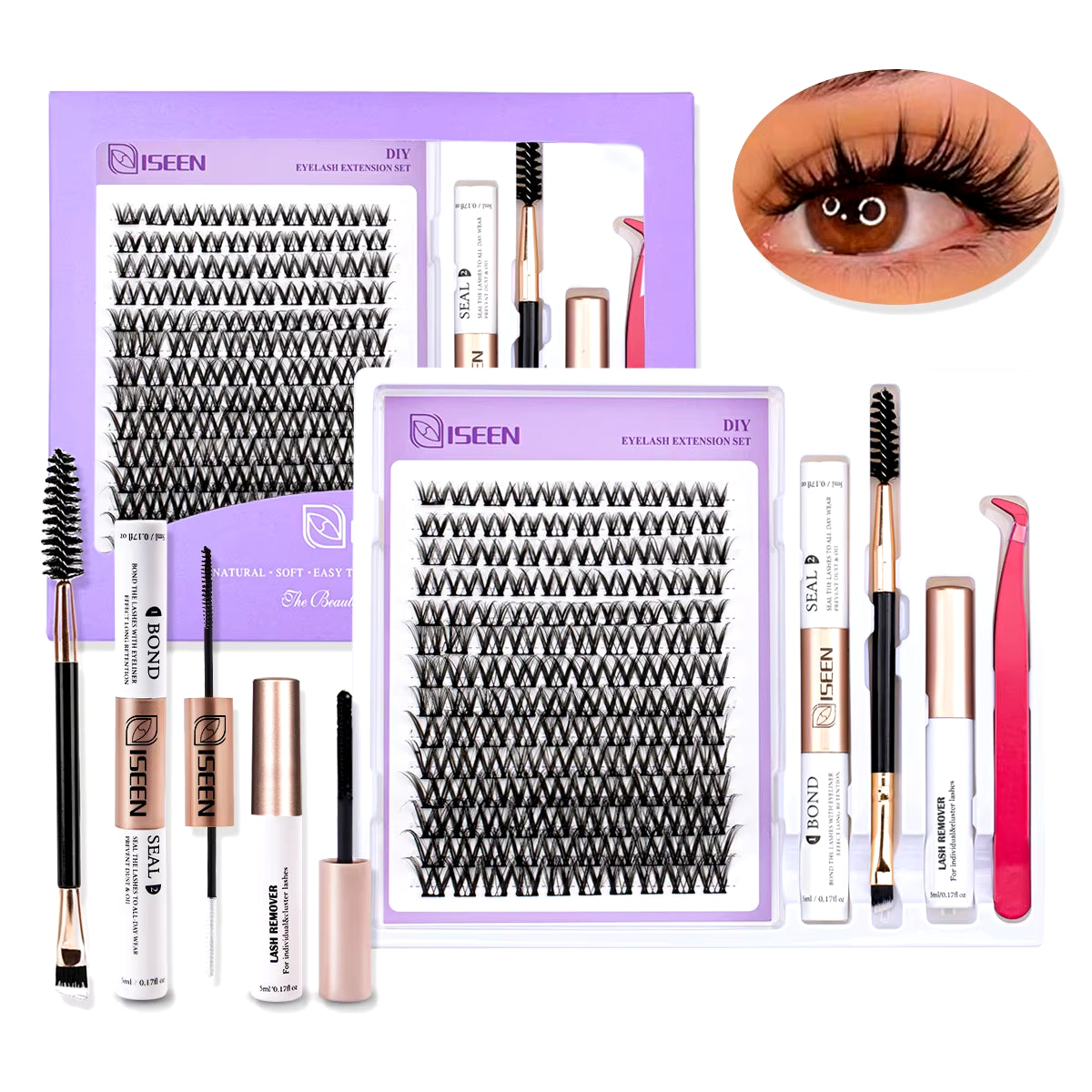B&Q Lash Waterproof Kit for Natural Look, Long Lasting and Individual Lashes with Tweezers and Bond&Seal Extensions for Beginners - Makeup Volumized False Eyelashes