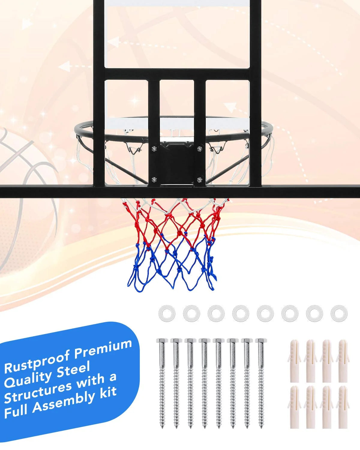 44" Basketball Backboard and Rim Combo, Wall Mounted Basketball Hoop Outdoor Indoor for Kids Adults