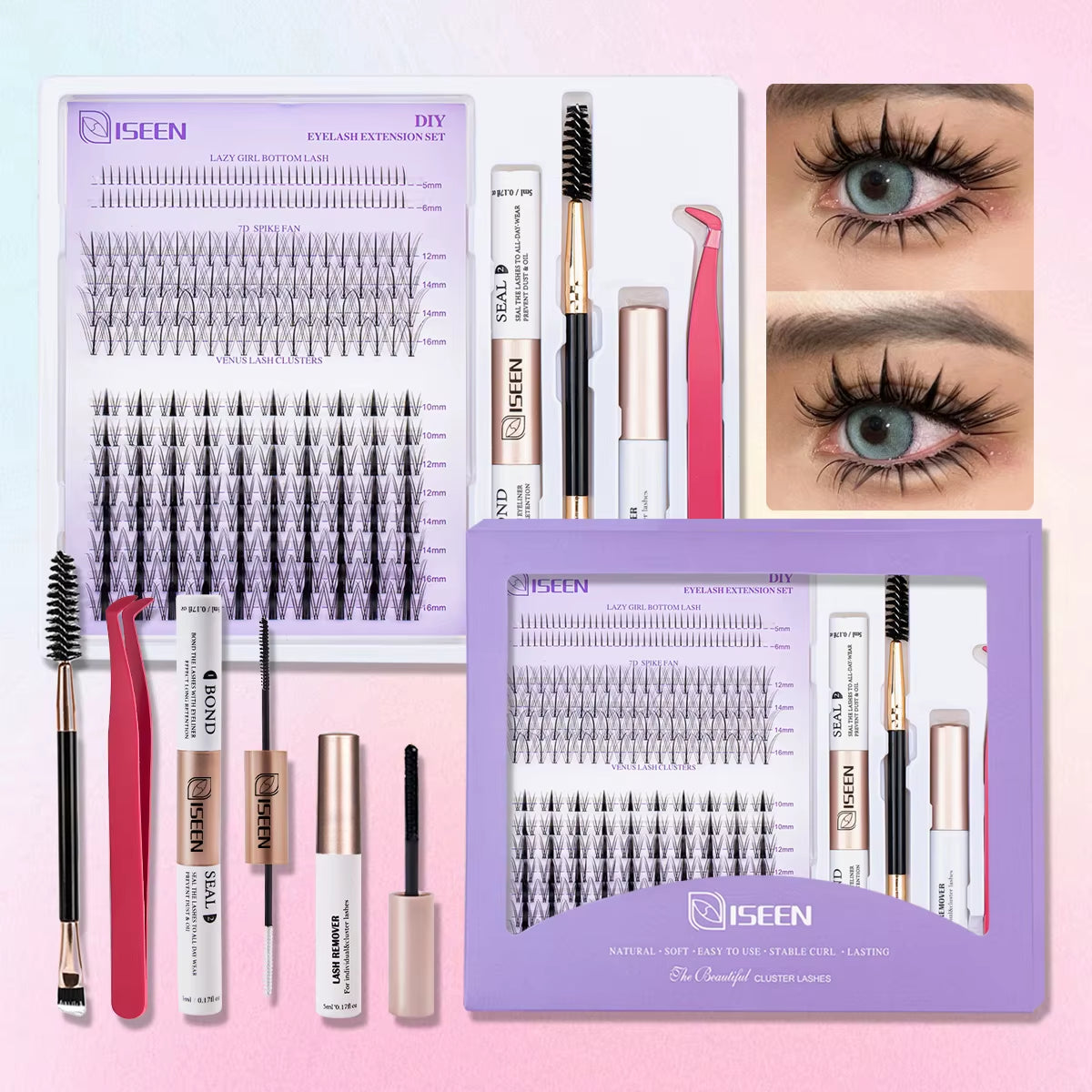 B&Q Lash Waterproof Kit for Natural Look, Long Lasting and Individual Lashes with Tweezers and Bond&Seal Extensions for Beginners - Makeup Volumized False Eyelashes