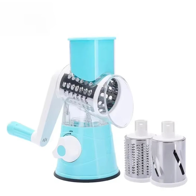 Rotary Grater with Handle, with 5 Well-Designed Blades and Strong Suction Cup Base, Mandoline Slicer and Vegetable Grater Rotary Utensils fast cutting machine kitchen must powerful Chopper Gyro Cheese Cutter Stainless Steel Multi-Functional blade storage