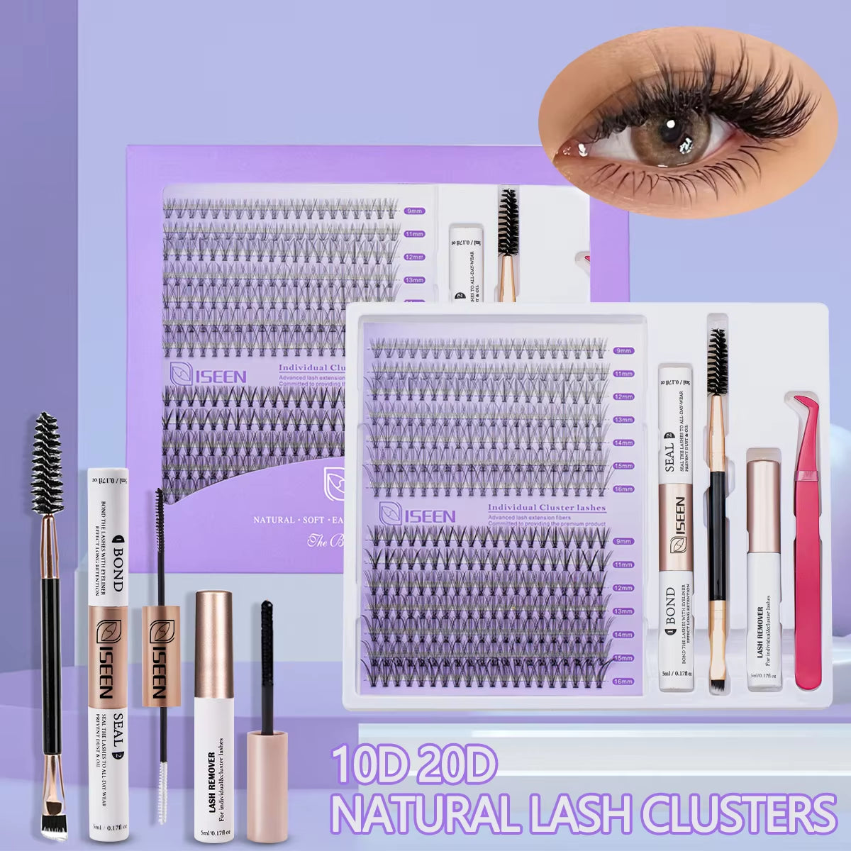 B&Q Lash Waterproof Kit for Natural Look, Long Lasting and Individual Lashes with Tweezers and Bond&Seal Extensions for Beginners - Makeup Volumized False Eyelashes
