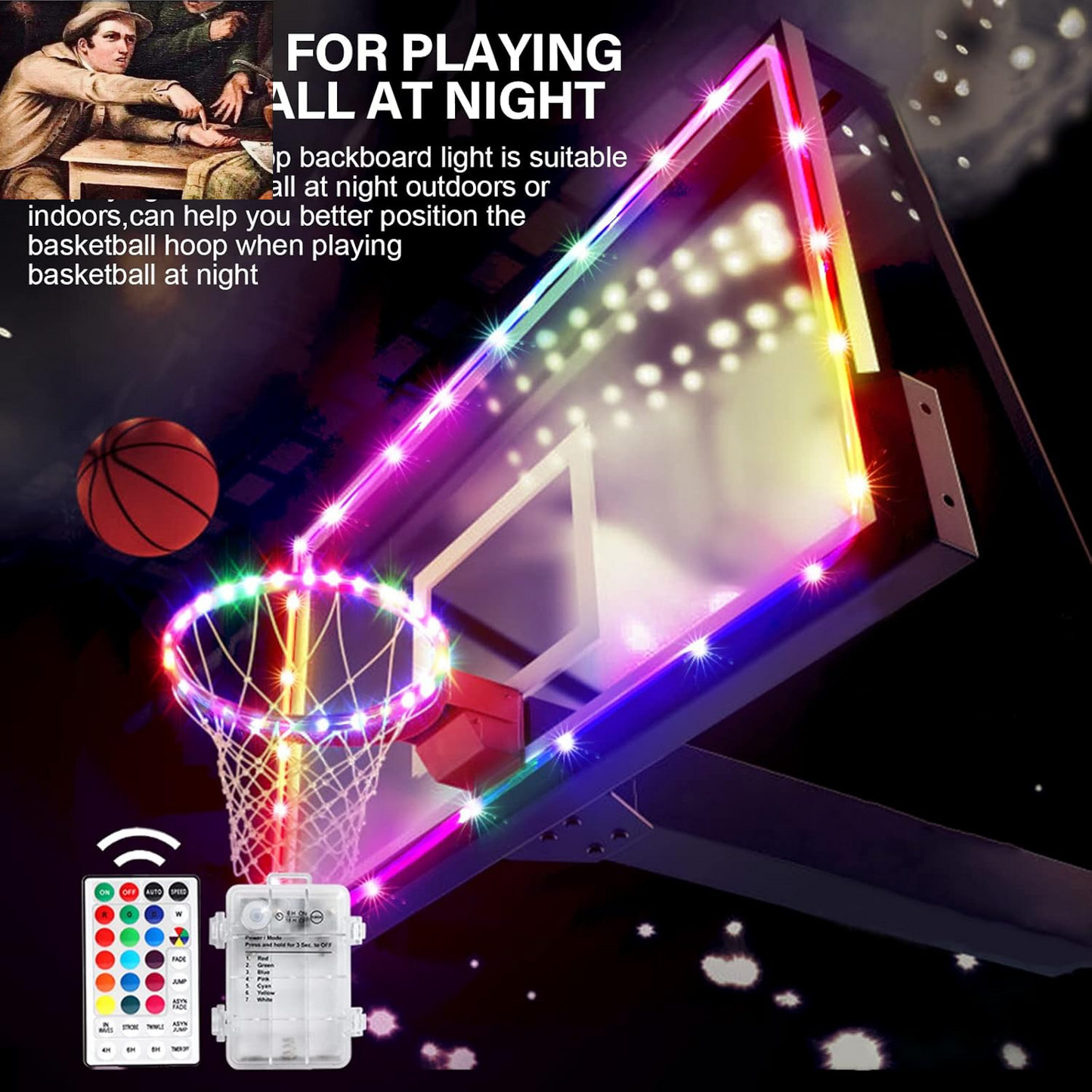 Remote Control Basketball Rim & Backboard LED Light with 16 Colors 7 Flashing Mode for Playing Basketball in the Dark (Rim and Backboard Not Included)