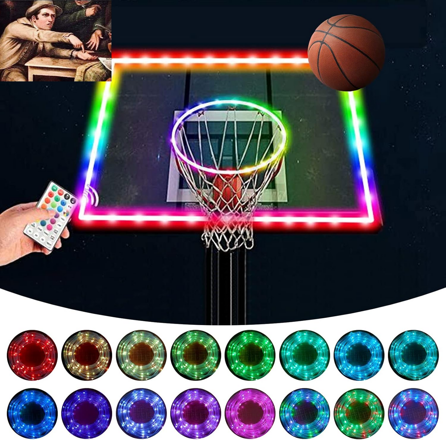 Remote Control Basketball Rim & Backboard LED Light with 16 Colors 7 Flashing Mode for Playing Basketball in the Dark (Rim and Backboard Not Included)