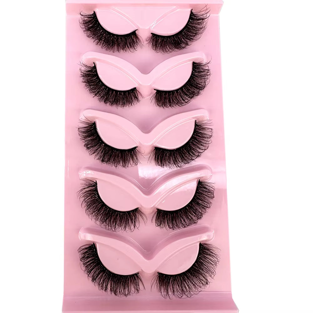 5 Pairs Classic Hybrid Volume Lashes Wispy D Curl Short Russian Strip Lashes