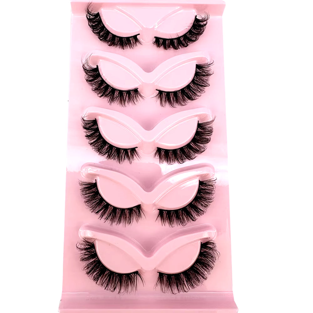 5 Pairs Classic Hybrid Volume Lashes Wispy D Curl Short Russian Strip Lashes