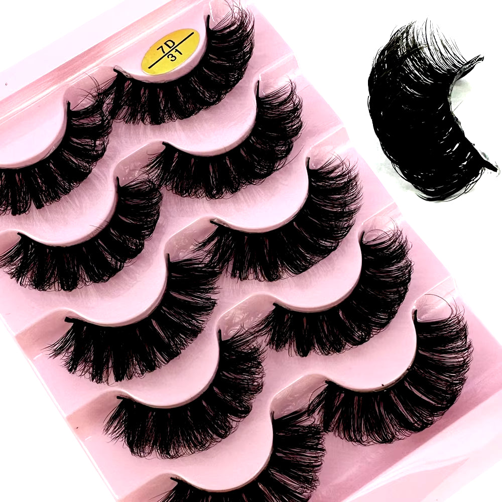 5 Pairs Classic Hybrid Volume Lashes Wispy D Curl Short Russian Strip Lashes