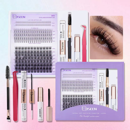 B&Q Lash Waterproof Kit for Natural Look, Long Lasting and Individual Lashes with Tweezers and Bond&Seal Extensions for Beginners - Makeup Volumized False Eyelashes
