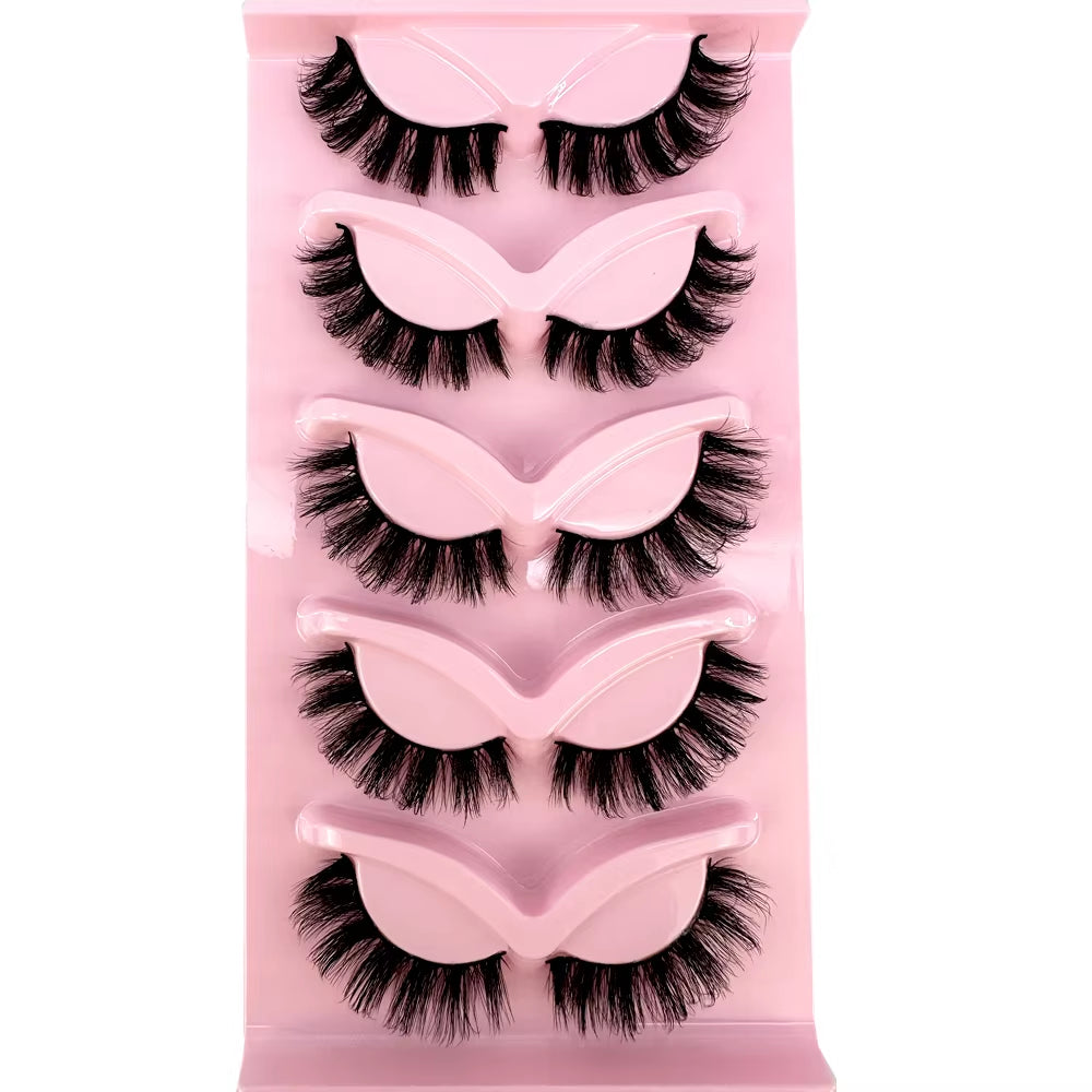 5 Pairs Classic Hybrid Volume Lashes Wispy D Curl Short Russian Strip Lashes