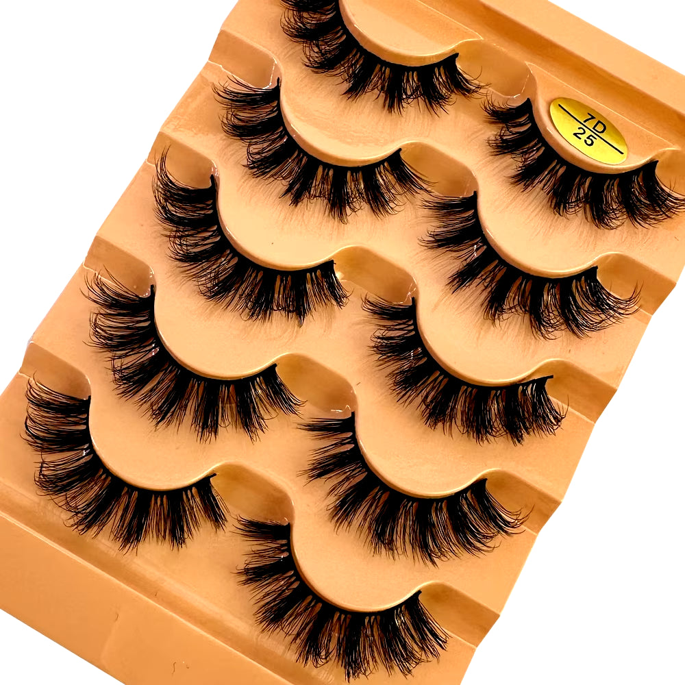 5 Pairs Classic Hybrid Volume Lashes Wispy D Curl Short Russian Strip Lashes