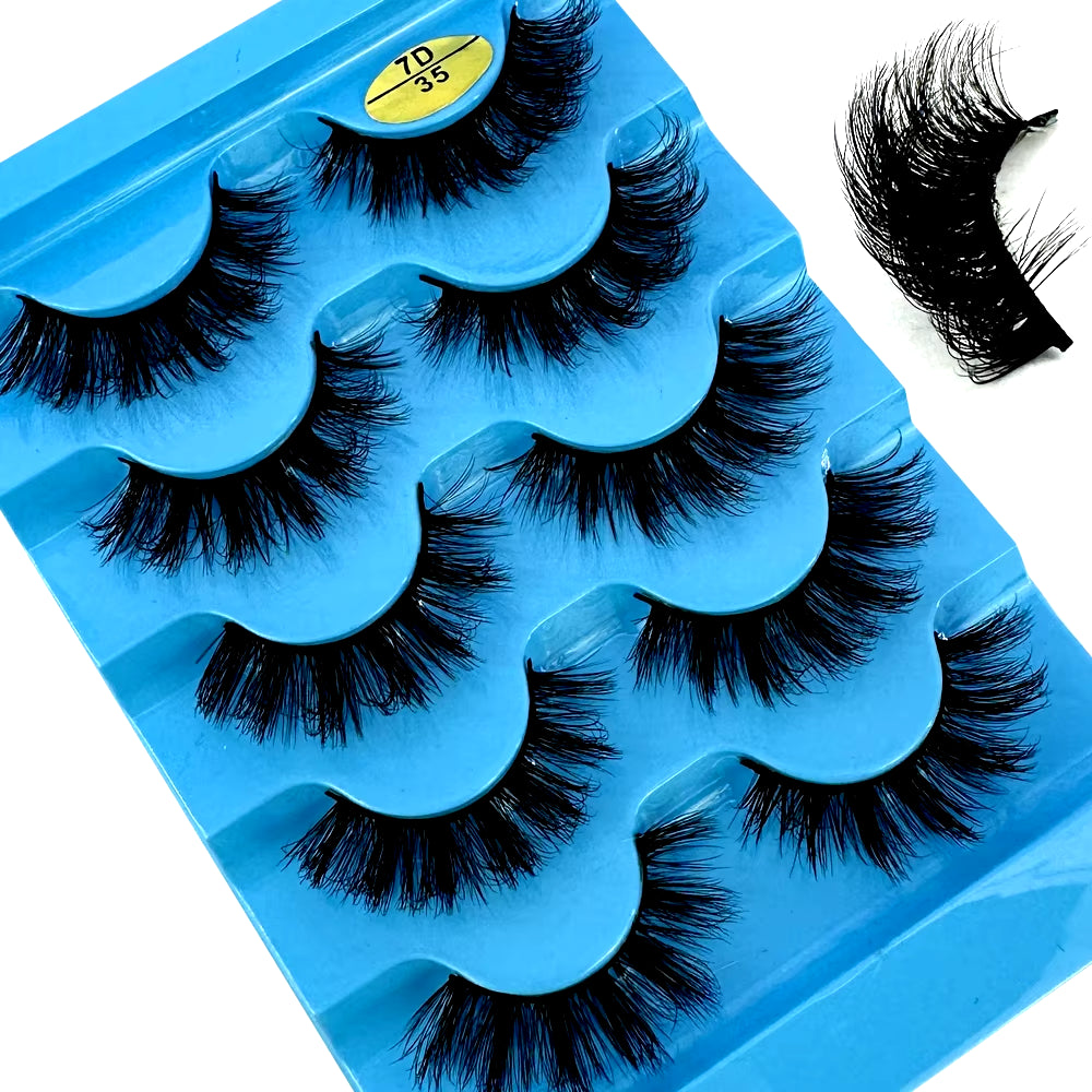 5 Pairs Classic Hybrid Volume Lashes Wispy D Curl Short Russian Strip Lashes