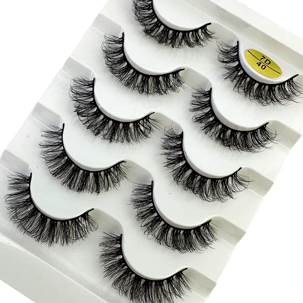 5 Pairs Classic Hybrid Volume Lashes Wispy D Curl Short Russian Strip Lashes