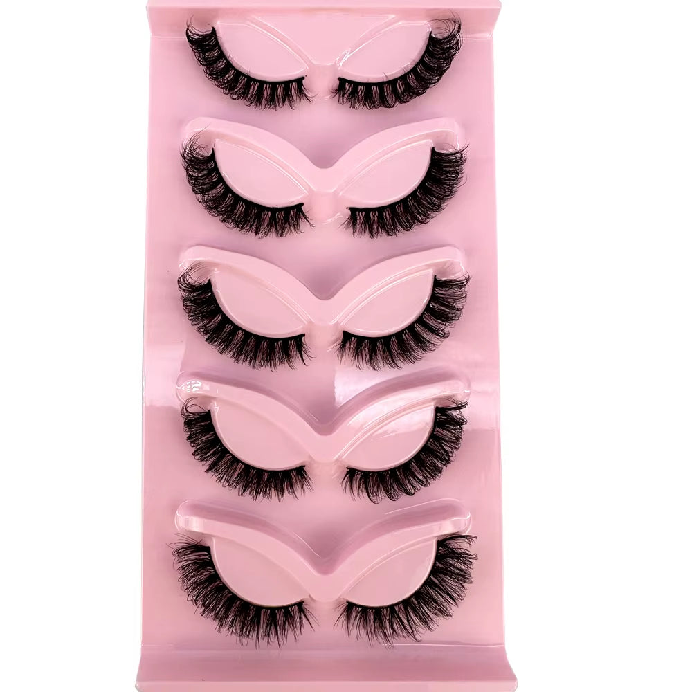 5 Pairs Classic Hybrid Volume Lashes Wispy D Curl Short Russian Strip Lashes