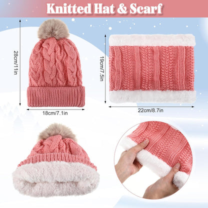 5 Pcs Winter Hat Scarf Gloves Set Fleece Lined Knit Beanie Hat Warm Touch Screen Gloves Earmuff Warmer for Women