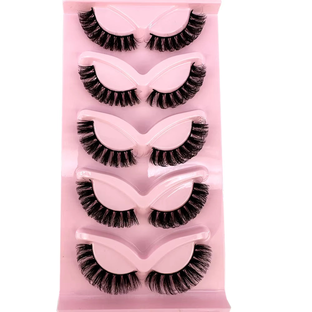 5 Pairs Classic Hybrid Volume Lashes Wispy D Curl Short Russian Strip Lashes