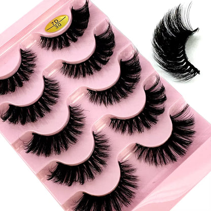 5 Pairs Classic Hybrid Volume Lashes Wispy D Curl Short Russian Strip Lashes