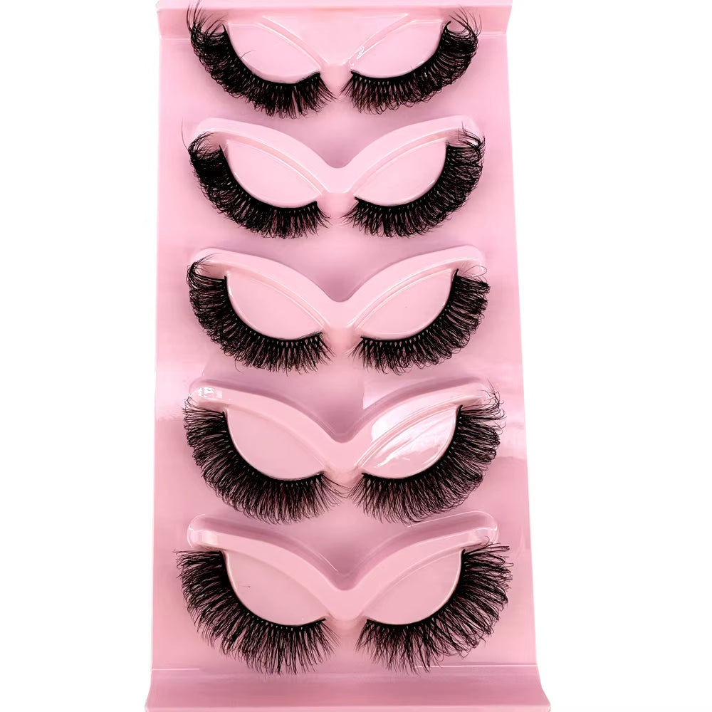 5 Pairs Classic Hybrid Volume Lashes Wispy D Curl Short Russian Strip Lashes