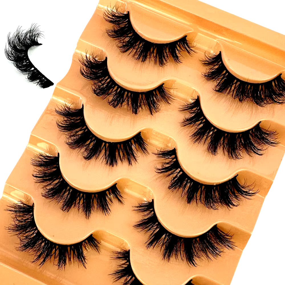 5 Pairs Classic Hybrid Volume Lashes Wispy D Curl Short Russian Strip Lashes