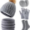 5 Pcs Winter Hat Scarf Gloves Set Fleece Lined Knit Beanie Hat Warm Touch Screen Gloves Earmuff Warmer for Women