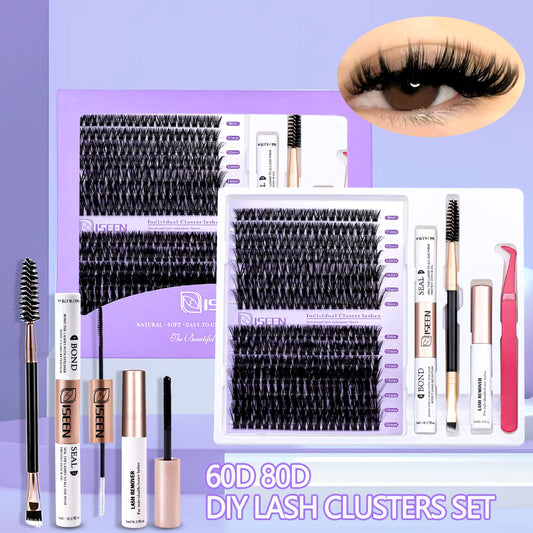 B&Q LASH Waterproof Lash Kit with Tweezers and Bond&Seal Extensions for Natural Look and Long Lasting Individual Lashes - Makeup Volumized False Eyelashes