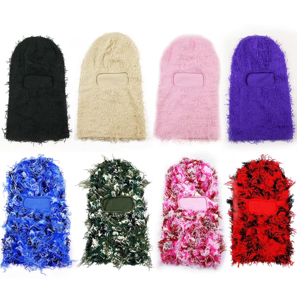 Fuzzy Balaclava Hat Full Face Cover Ski Mask Knitted Beanies