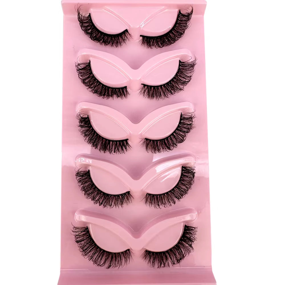 5 Pairs Classic Hybrid Volume Lashes Wispy D Curl Short Russian Strip Lashes