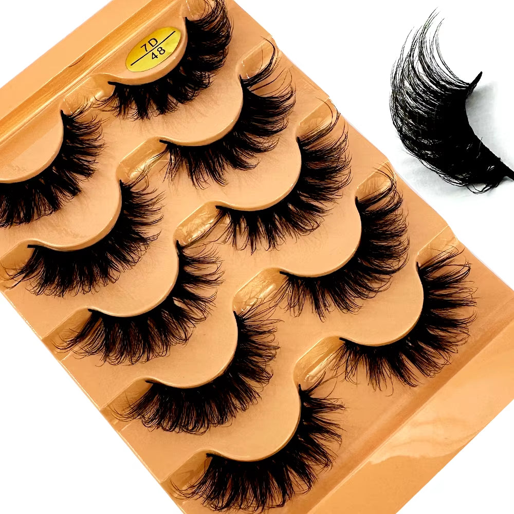 5 Pairs Classic Hybrid Volume Lashes Wispy D Curl Short Russian Strip Lashes