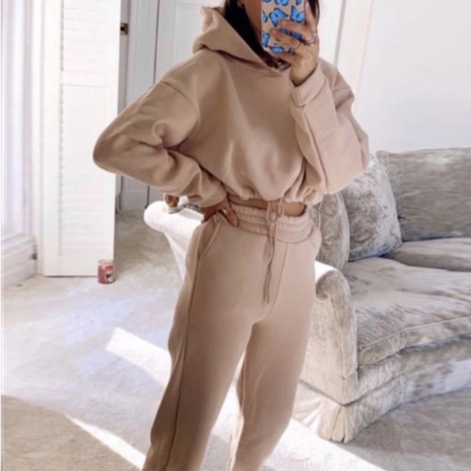 2 Piece Sweatsuit Sexy Long Sleeve casual Fitness Sportswear