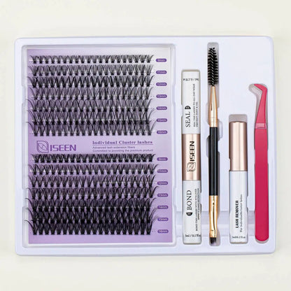 B&Q LASH Waterproof Lash Kit with Tweezers and Bond&Seal Extensions for Natural Look and Long Lasting Individual Lashes - Makeup Volumized False Eyelashes