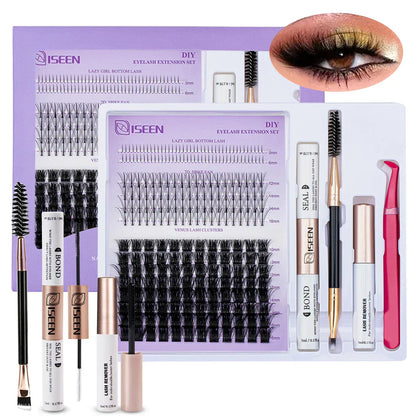 B&Q LASH Waterproof Lash Kit with Tweezers and Bond&Seal Extensions for Natural Look and Long Lasting Individual Lashes - Makeup Volumized False Eyelashes