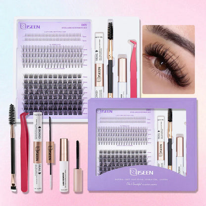 B&Q LASH Waterproof Lash Kit with Tweezers and Bond&Seal Extensions for Natural Look and Long Lasting Individual Lashes - Makeup Volumized False Eyelashes