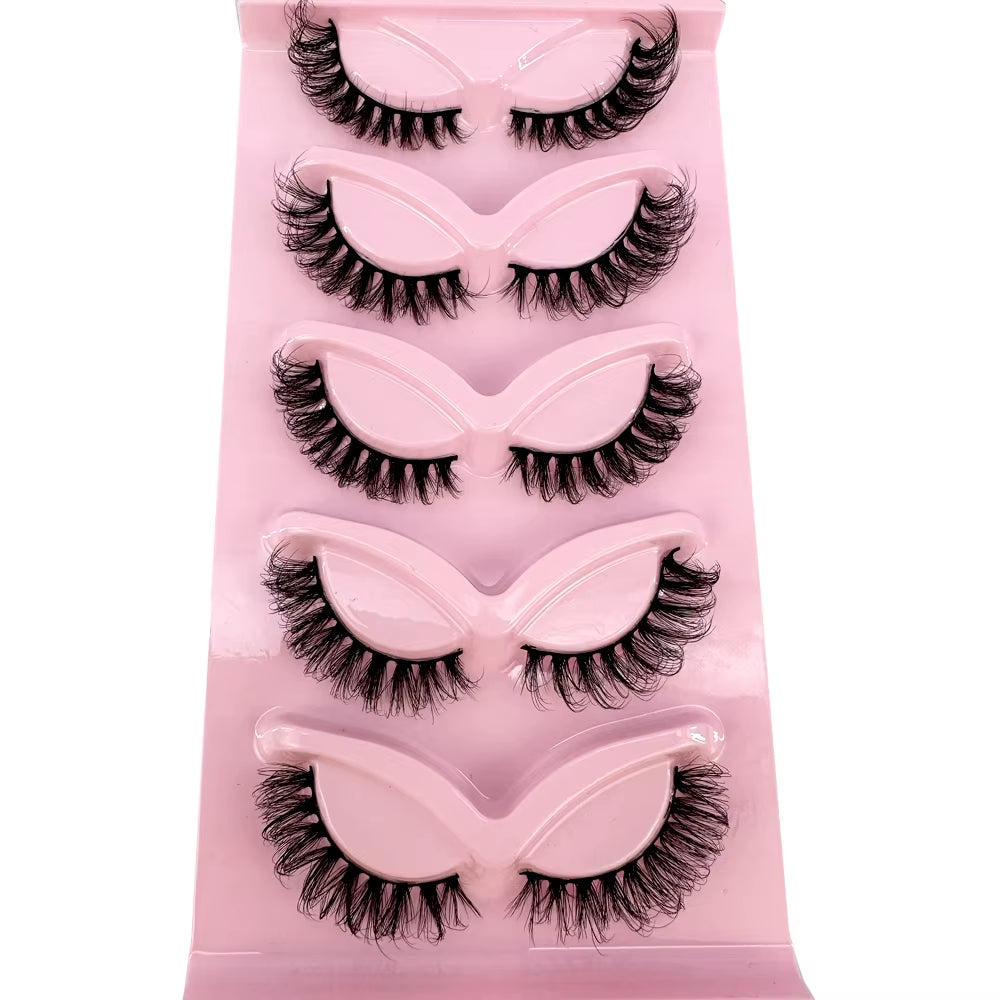 5 Pairs Classic Hybrid Volume Lashes Wispy D Curl Short Russian Strip Lashes