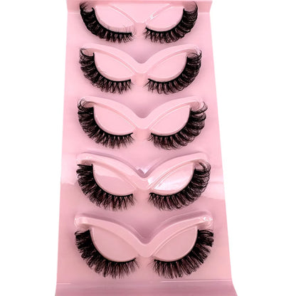 5 Pairs Classic Hybrid Volume Lashes Wispy D Curl Short Russian Strip Lashes